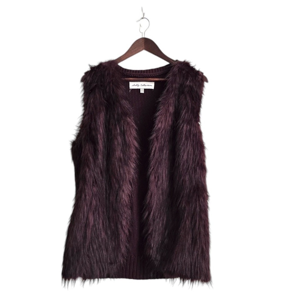 Sebby Collection Burgundy Faux Fur Knit Vest Sz XL